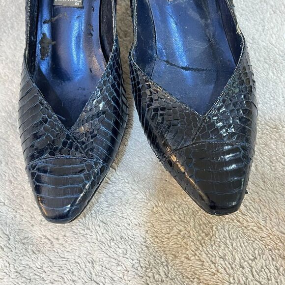 Vtg J Renee Womens Navy Blue Pump Heels 6M Snakeskin Stiletto Pointed Toe 90s - Picture 6 of 14
